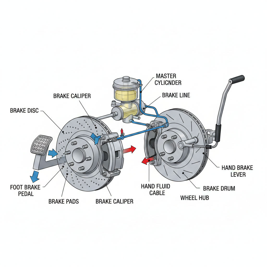 car hand brake and leg brake system